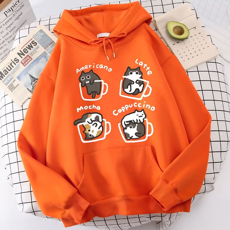 Orange_Cats & Cups Print Men’s Hoodie