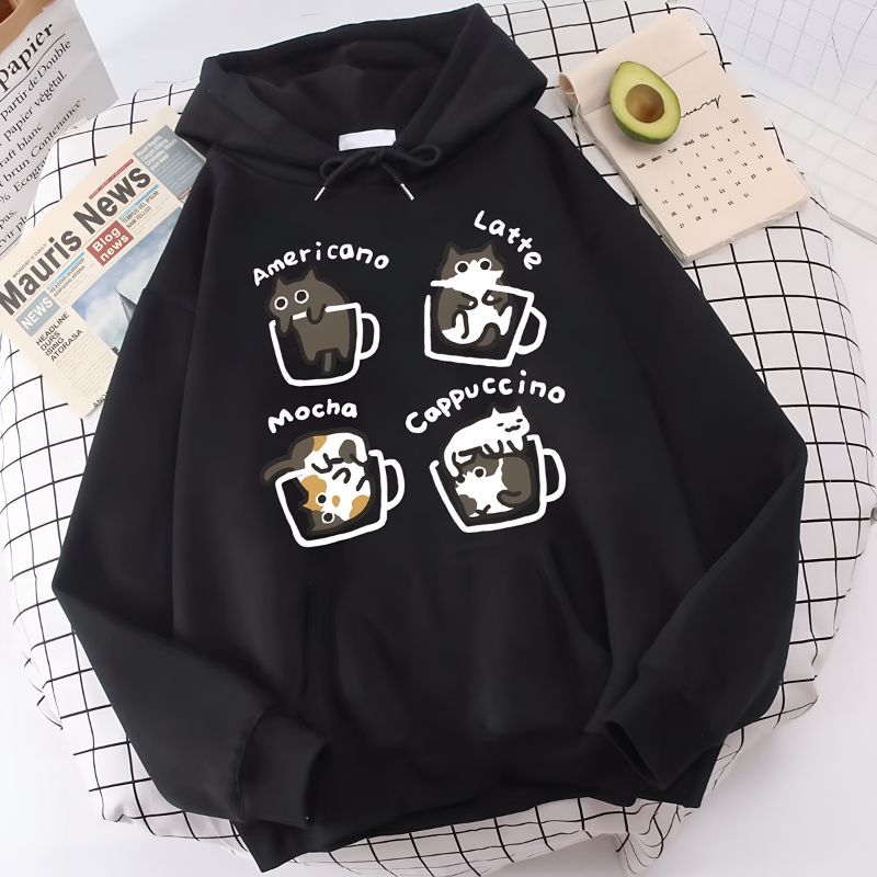 Black_Cats & Cups Print Men’s Hoodie