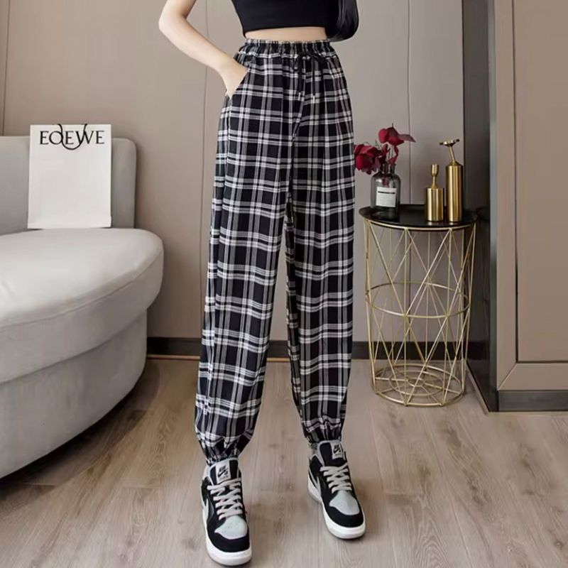plaid pants, women plaid pants, loose fit pants