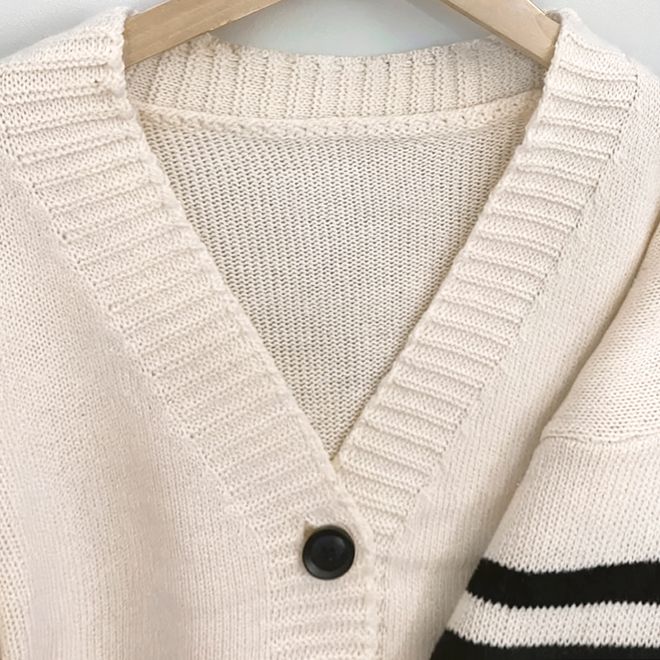 women cardigan, knitted cardigan, striped cardigan, loose cardigan, button cardigan