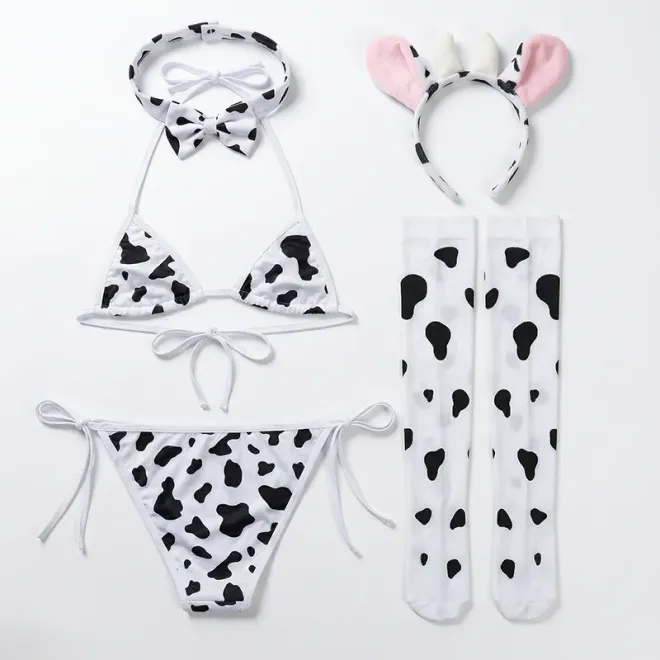 cow cosplay costume, sexy lingerie, bra and panty set